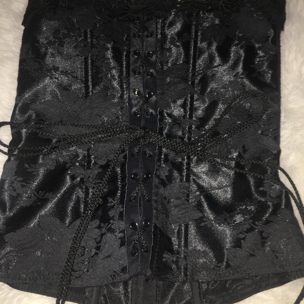 Empire Intimates Black  Floral Lace Up Corset Bustier Sz 32